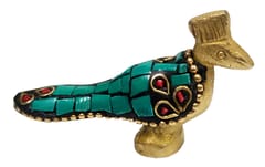 Brass Statuette Pretty Peacock: Collectible Art Showpiece Figurine With Gemstone Overlay (12422B)