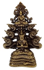 Rare Miniature Brass Idol Naga Buddha: Collectible Statue With Detailed Very Fine Workmanship (12698J)