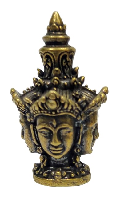 Rare Miniature Brass Idol Four Faced Buddha Stupa: Collectible Statue With Detailed Very Fine Workmanship (12698I)