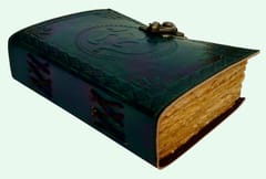 Leather Diary Journal With Emboss Design 'Om': Handmade Tree-Free Cotton Paper With Deckled Edges In Antique Finish, Vintage Lock, 7*5 Inches, 188 Pages, Green Color, Eco Friendly Classy Gift (12726)