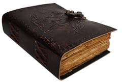 Leather Diary Journal With Emboss Design 'Sorceress': Handmade Tree-Free Cotton Paper With Deckled Edges In Antique Finish, Vintage Lock, 7*5 Inches, 188 Pages, Eco Friendly Classy Gift (12725)