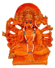Resin Idol Hanuman (Bajrangbali) In Panchmukhi Avatar: Saffron Colour Collectible Statue (12401A)