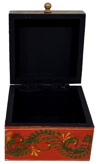 Wooden Box For Storing Small Items: Colorfully Handpainted With Ceramic Tile On Lid (12720)