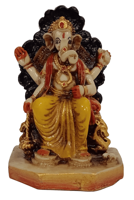 Resin Idol Lord Ganesha (Ganapathi Vinayaka) On Throne: Showpiece Statue For Home Temple (12713)