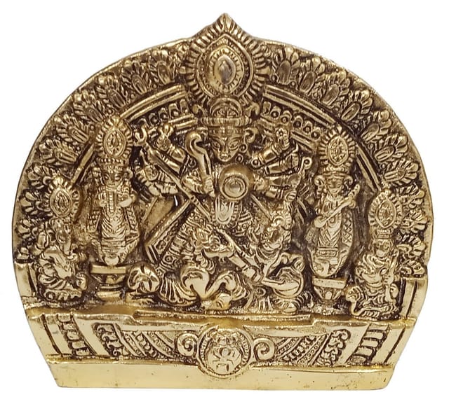 Metal Idol Durga Mahishasura-mardini: Grand Table Top Or Wall Hanging Statue For Home Temple (12712)
