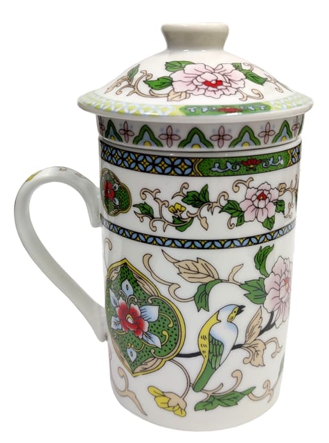 Porcelain Oriental Green Tea Mug, Infuser & Lid 'Morning Walk' (11723A)