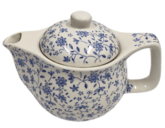 Painted Ceramic Kettle 'Flower Trails': Small 350 ml Tea Coffee Pot, Steel Strainer Included (11785)