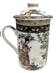 Porcelain Oriental Green Tea Mug with Infuser and Lid (11723R)