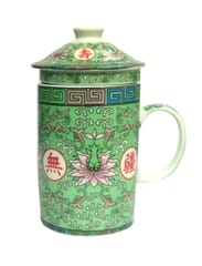 Porcelain Oriental Green Tea Mug with Infuser and Lid (11723T)