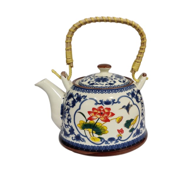 Ceramic Kettle 'Spring Garden': 850 ml Tea Coffee Pot, Steel Strainer Included (11617A)