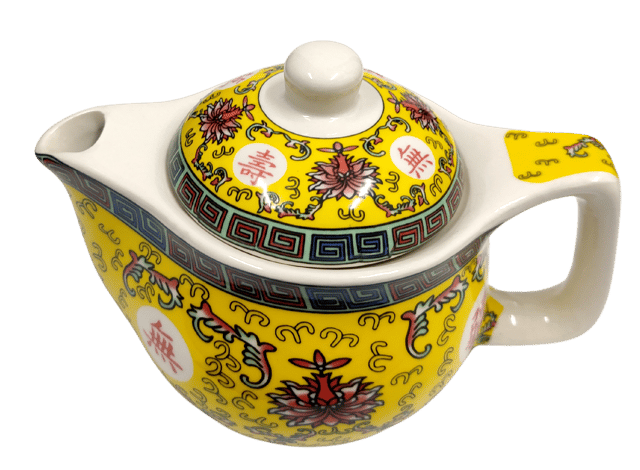 Painted Ceramic Kettle 'Forest Bloom': Small 350 ml Tea Coffee Pot, Steel Strainer Included (11606)