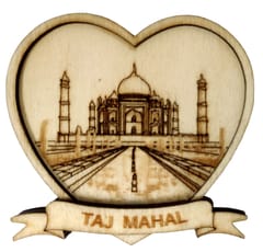 Wooden Heart Shaped Fridge Magnet: Taj Mahal Indian Souvenir (11667C)