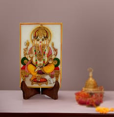 Marble Painting Ganesha: Hand Painted Tile with Gold Work, 6x4 Inches (12089)