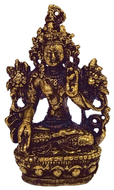 Metal Idol White Tara: Rare Collectible Small-But-Heavy Statue, Golden, 2 Inch (12599G)