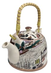 Ceramic Kettle 'Carnival': Large 850 ml Tea Coffee Pot, Steel Strainer Included (10144)