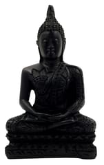 Resin Idol Lord Buddha in Sitting, Meditating Posture: Black Granite Finish Statue (12178)