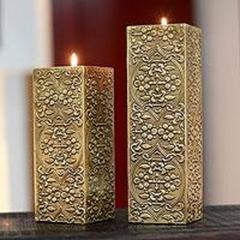 Wooden Brass Covered Candle Holder Set of 2 (CH02)