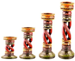Wooden Spiral Candle Holder set of 4 ch17