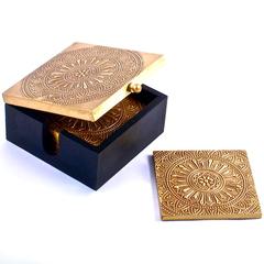 Square Wood Coaster Set (Gold, Pack of 6) coaster04