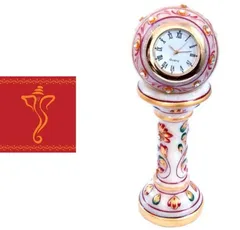 Diwali gift Hamper: Marble Clock, Greeting Card dh4b