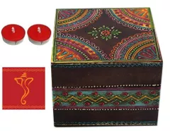 Diwali gift Hamper: Decorative Box, Greeting Card and Diya Set of  2 dh6c