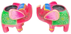 Wooden Candle Holder set of 2  “Elephant"  ch32