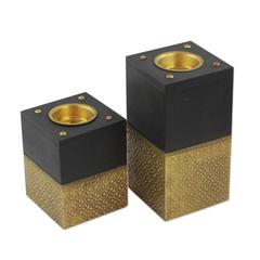 Wooden Brass Covered Candle/Tealight Holder (ch04)