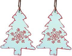 Wooden Christmas decoration, White, Set of 2, 4 inches (chwt13)
