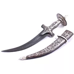 Antique Koftgiri Work Decorative Dagger (Kirpan, Katar): Cup Hilt, 12 Inches Long (a101)