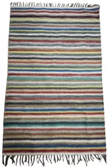 Woolen Dhurrie Carpet 'Rainbow': Handwoven Paddle Rug in Large Size, 5*3 feet or 15 Square feet  (10062)