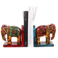 Hand-painted Wooden Elephant Shape Bookends (10259)