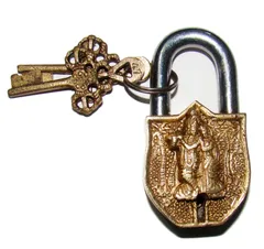 Vintage Brass Padlock/Lock with Radha-Krishna Relief - Small (10327)