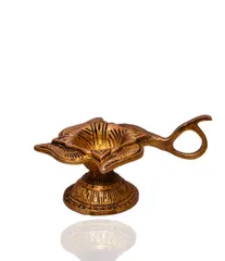 Brass Diya Deepak Oil Lamp Holder shaped like flower (10516)