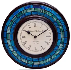 Wall Clock 'Blue Magic'' - Mosaic of Glistening Blue Crystal Pieces set in Wood Frame for a Magical Effect | Size: 1212 inches  (10551)