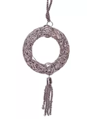 Funky Necklace with long chain for girls, Oxidised Wire Meshed Round Pendant (30023)