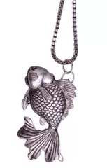 Funky Necklace with long chain for girls, Oxidised Metal Fish Pendant (30024)