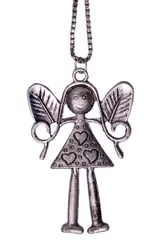Funky Necklace with long chain for girls, Oxidised Metal Angel Pendant (30028)
