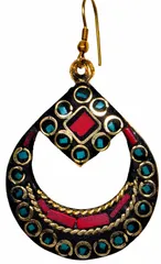 Brass Dangle Earrings With Artistic Mosaic Stonework Partwear Jewelery (30065)