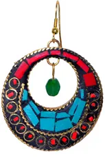 Brass Dangle Earrings With Artistic Mosaic Stonework Partwear Jewelery (30068)