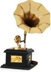Handcrafted Brass Vintage Miniature Gramophone: Wooden Showpiece Memorabilia Souvenir For Hotels Restaurants Home (10736)