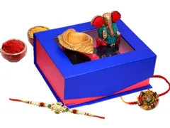 Rakhi Rakshbandhan Premium Gift Set for Brother: Pure Brass Ganesha Statue, Diya , Set of 2 Rakhis, Roli Chawal in Classy Gift Box