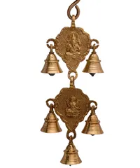 Brass Antique Finish Ganesha Lakshmi Bell Wall Hanging (10767)