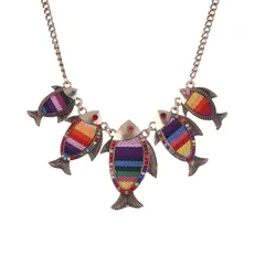 Funky Necklace With Colorful Fish Pendants (30101)