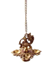 Brass Peacock Hanging Diya Deepak Oil Lamp In Copper Finish: For Home Temple, Door, Hallway, Porch Or Balcony; Unique D�cor Gift (10982)