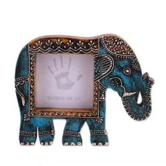 Artistic Photoframe Wooden Elephant Shaped for 4x4 inch photo size Unique Indian souvenir (10989)