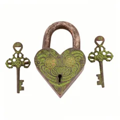 Brass Lock In Antique Design: Aching Heart  (11002)
