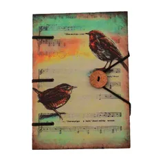 Vintage Diary / Journal / Notebook 'Song Birds': Naturally Treated Paper Encased In Digital Print Hard Cover With Unique Button & String Closure. Perfect Gift for Music Lovers (11109)