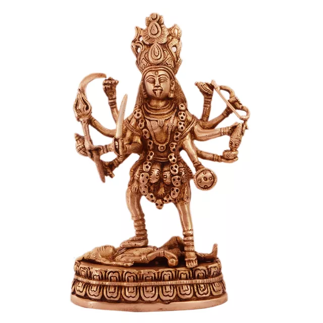 Maa Kali Brass Statue: Hindu Religious Goddess Devi Idol, Indian Deity Handmade Sculpture (11238)