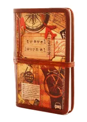 Vintage Travel Journal (Pocket Diary) 'Now Or Never': Handmade Paper Encased In Digital Printed Leather Lined Hard Cover With Unique String Closure; Perfect Gift (11303)
