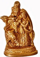 Mini Idol Radha-Krishna in Raasleela Dance: Solid Brass Metal Statue for Home Temple (11392)